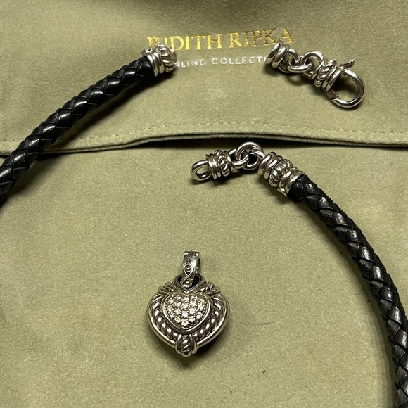 NWOT Judith Ripka sterling Silver Pendant on Black Cord Necklace - Picture 10 of 12